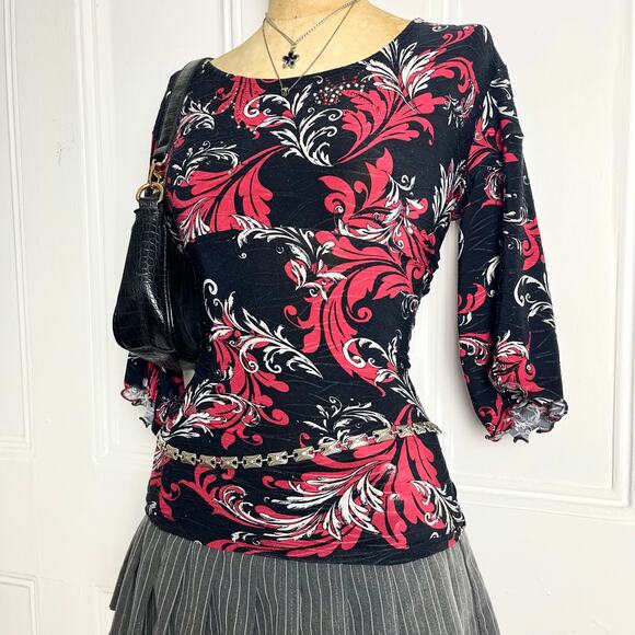 Black Croft & Barrow Altered Fairy Grunge Shirt Red/White 90s Pattern Size S - Picture 4 of 8